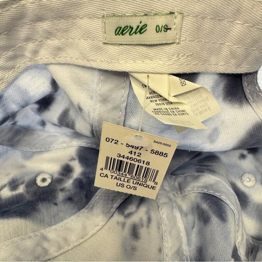 NWT Aerie Baseball Hat Cap Tie Dye Blue White 100% Cotton OS - Picture 2 of 13